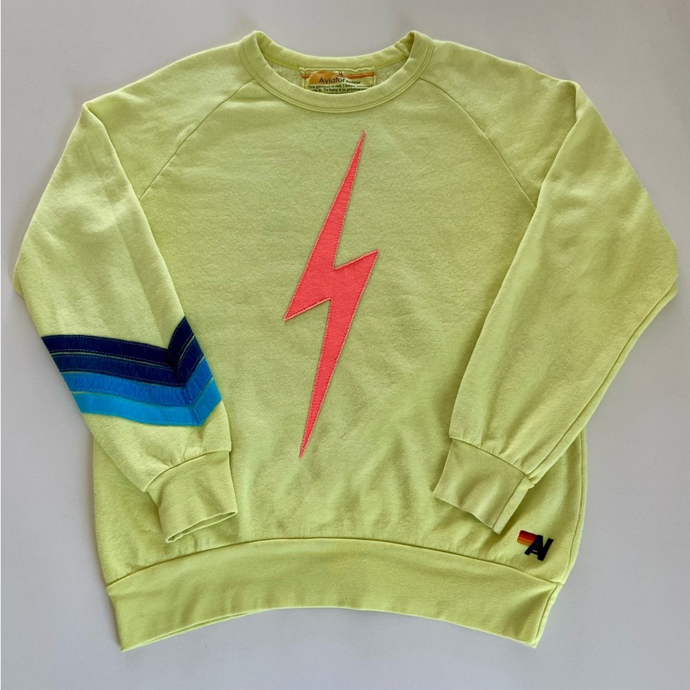 Aviator Nation Lime Green Sweatshirt & Hoodie Set with Pink Lightning Bolt - Picture 3 of 16